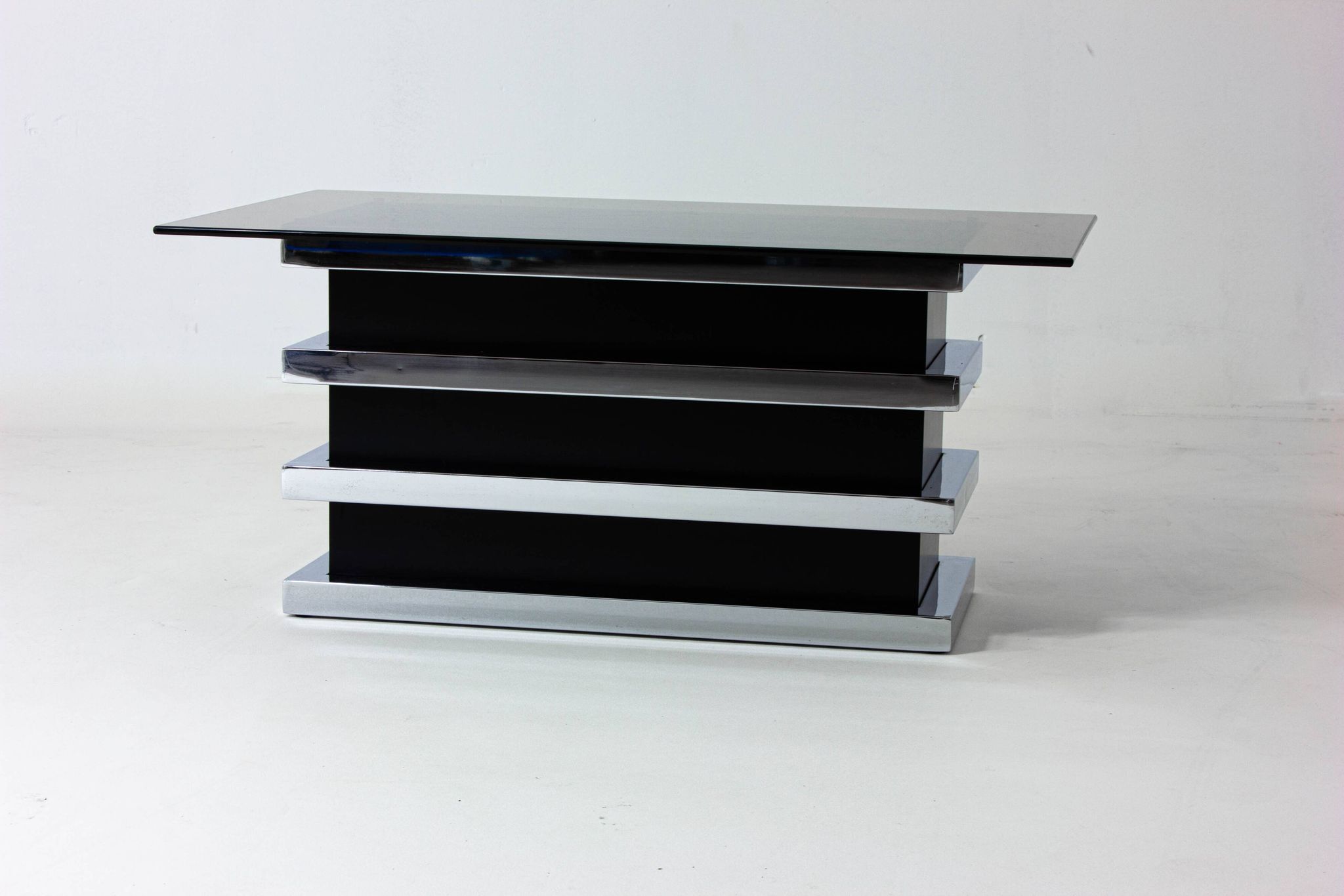 Table basse vintage noire et chromée par Belgo Chrom, 1970