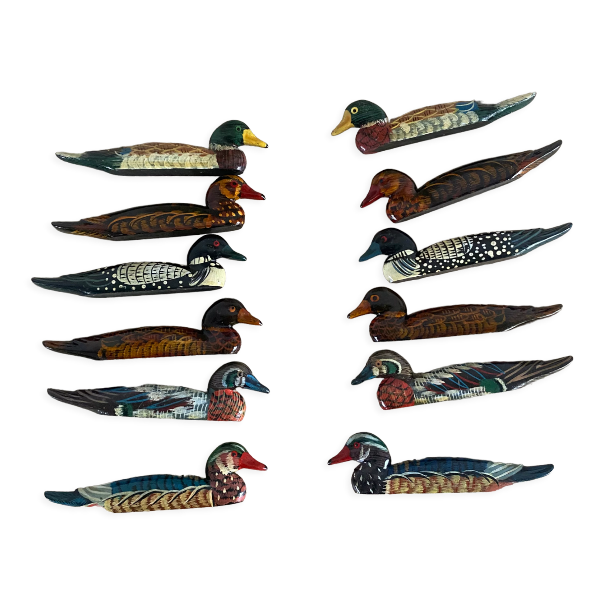 Set of 12 vintage handmade wooden cutlery rests