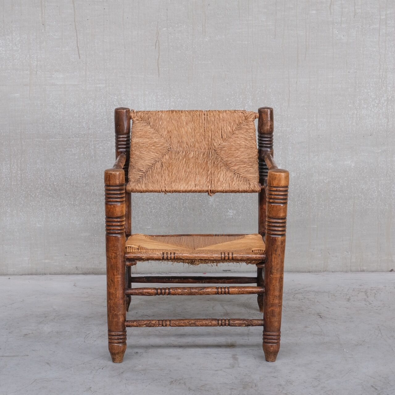 Mid-century rush oak french armchair
