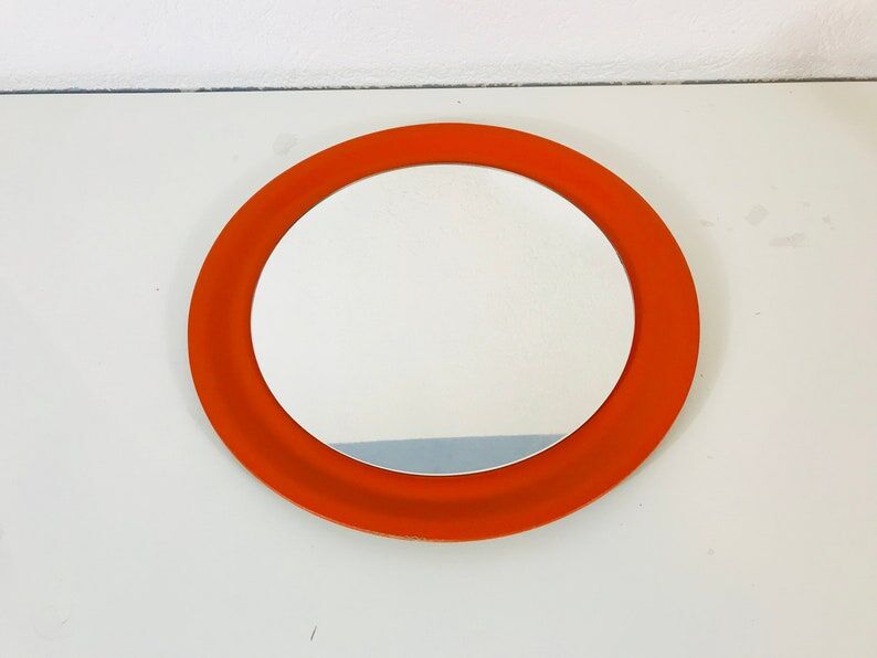 Red circular wall mirror 45x45cm Germany 1970s