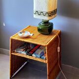 Wicker bedside table or side table from the 1960s.