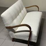 Canapé des années 1940 en bois et tissu bouclé, production italienne