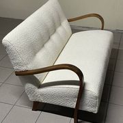 1940s Sofa in Wood and Boucle Fabric, Italian Production