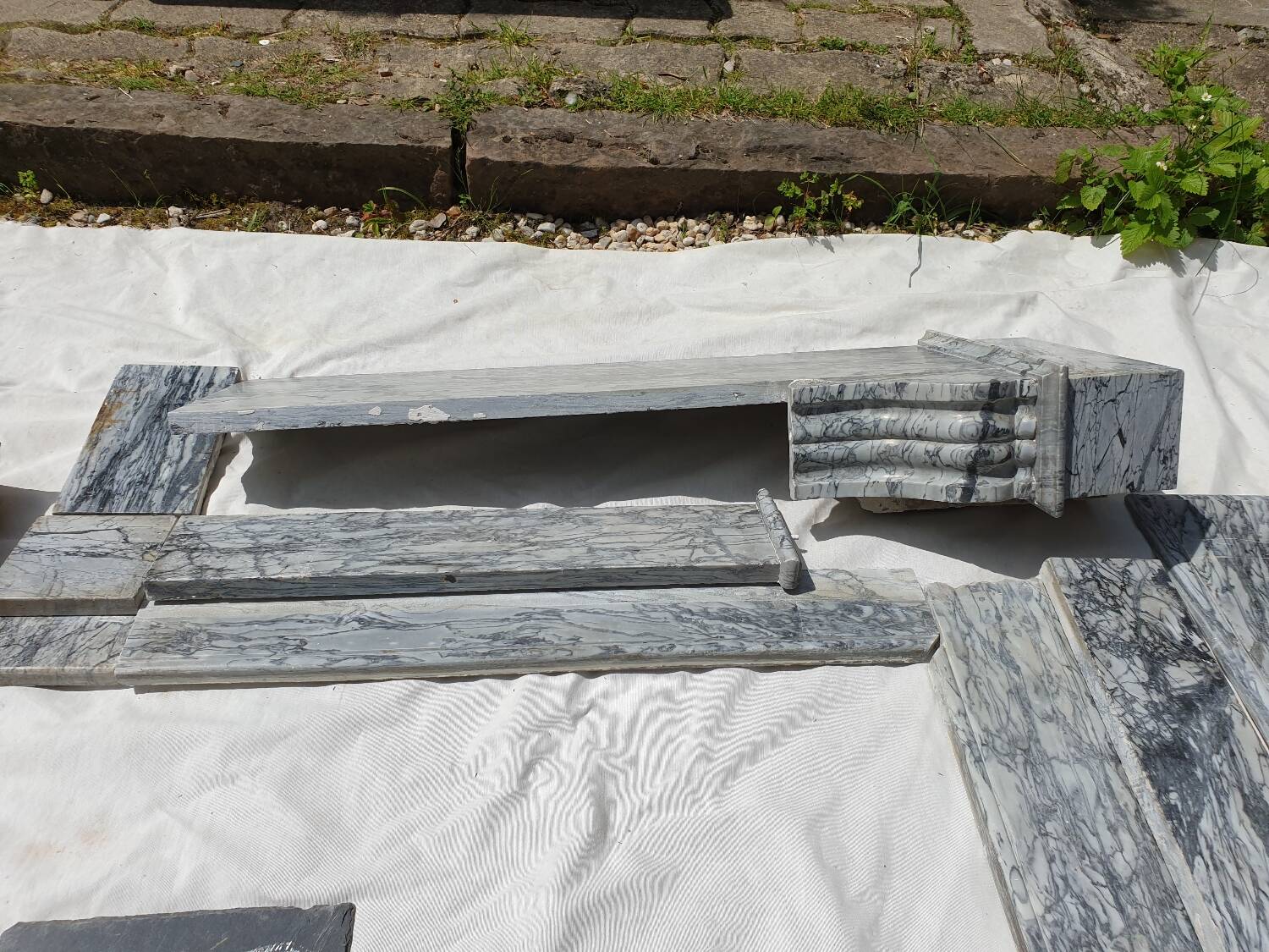 Napoleon III modillion fireplace in gray marble late 19th century