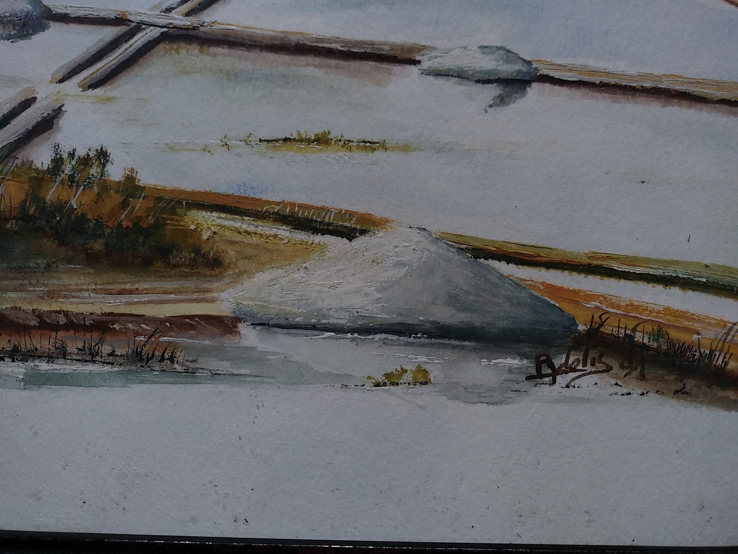 Watercolor " Salt marsh at dawn " . A. Dellis .