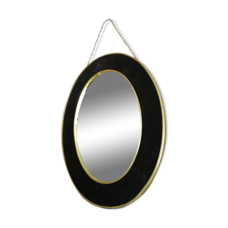 Miroir ovale marge feutrine flocage noire vintage 39x31cm