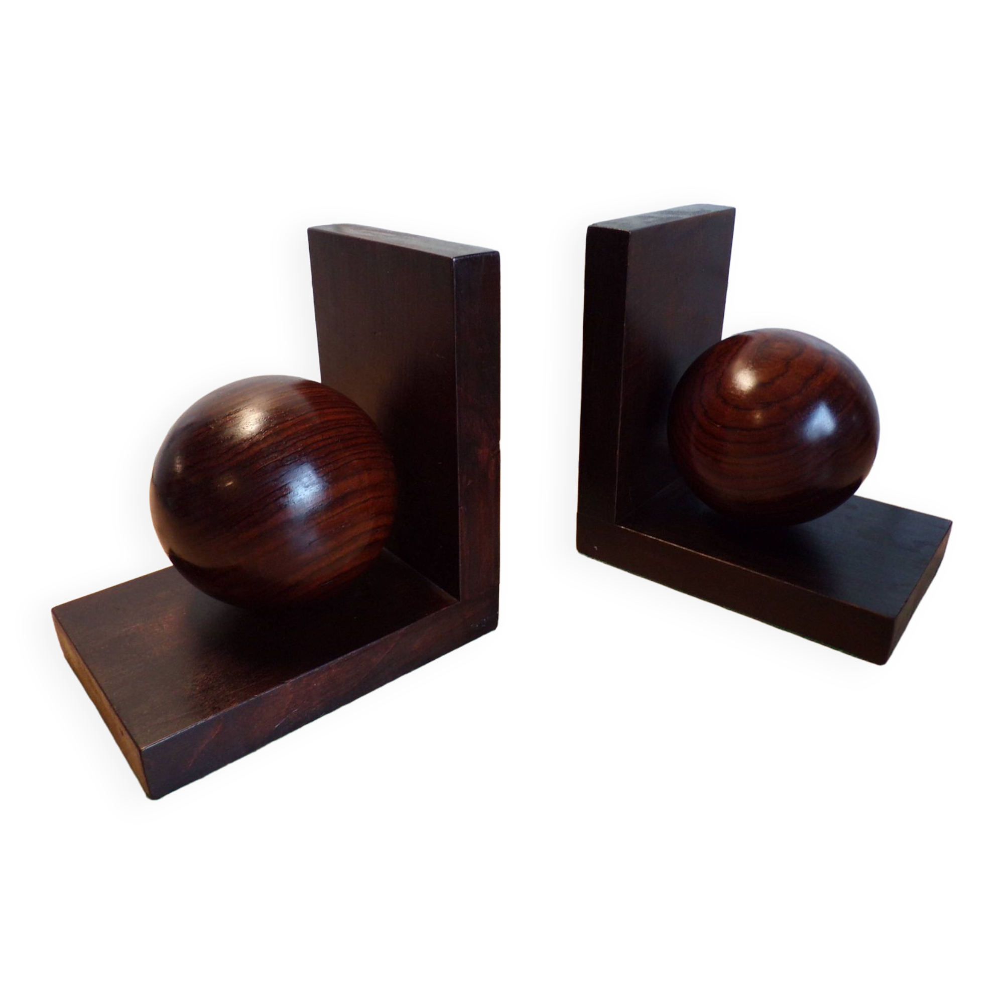 Pair of art deco wooden ball bookends