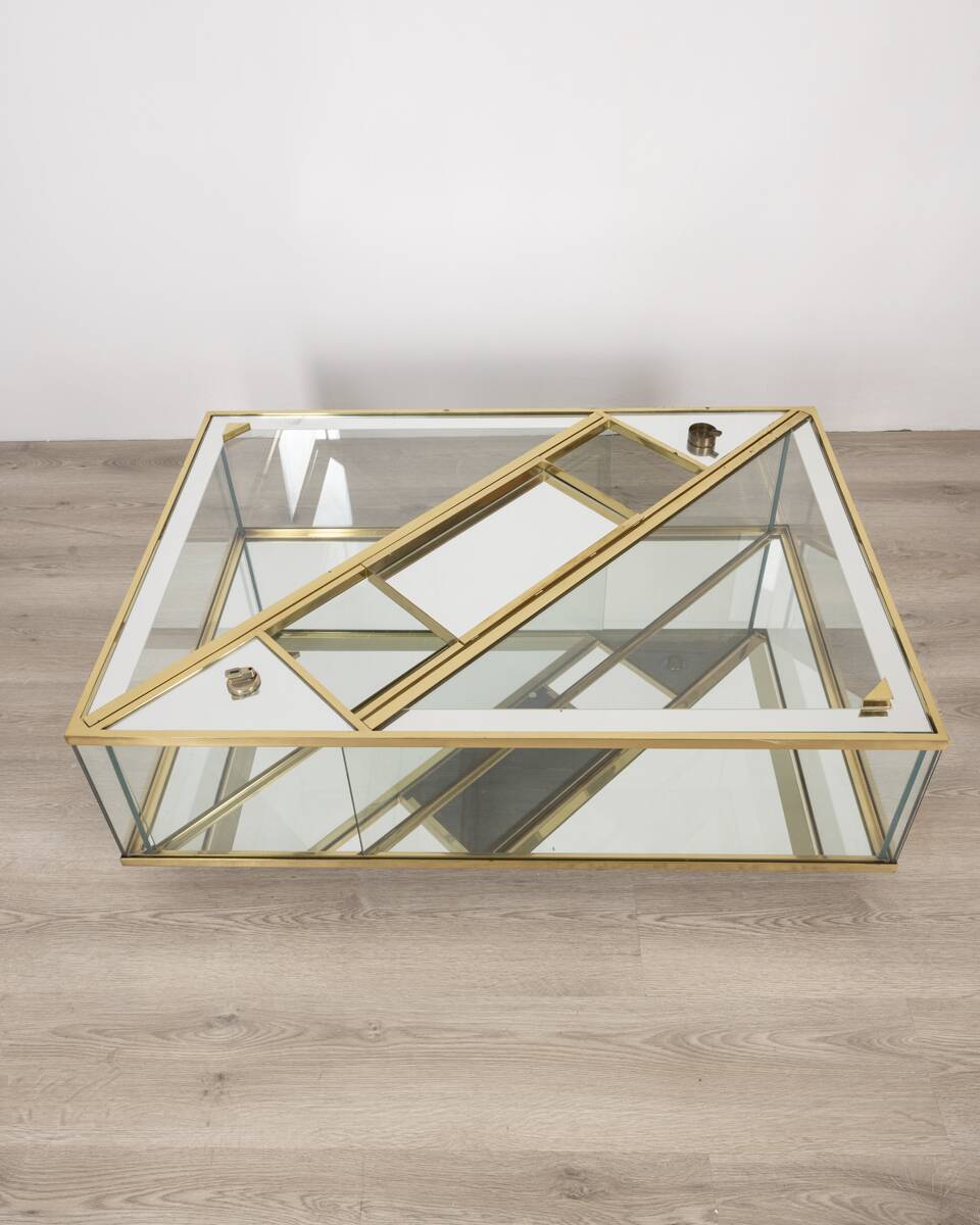 Vintage 60's table in golden brass and crystal italian design