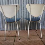 Ensemble de 2 chaises à manger rétro de skai en bleu et blanc