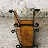 Vintage wooden and wrought iron magazine rack circa 1950s