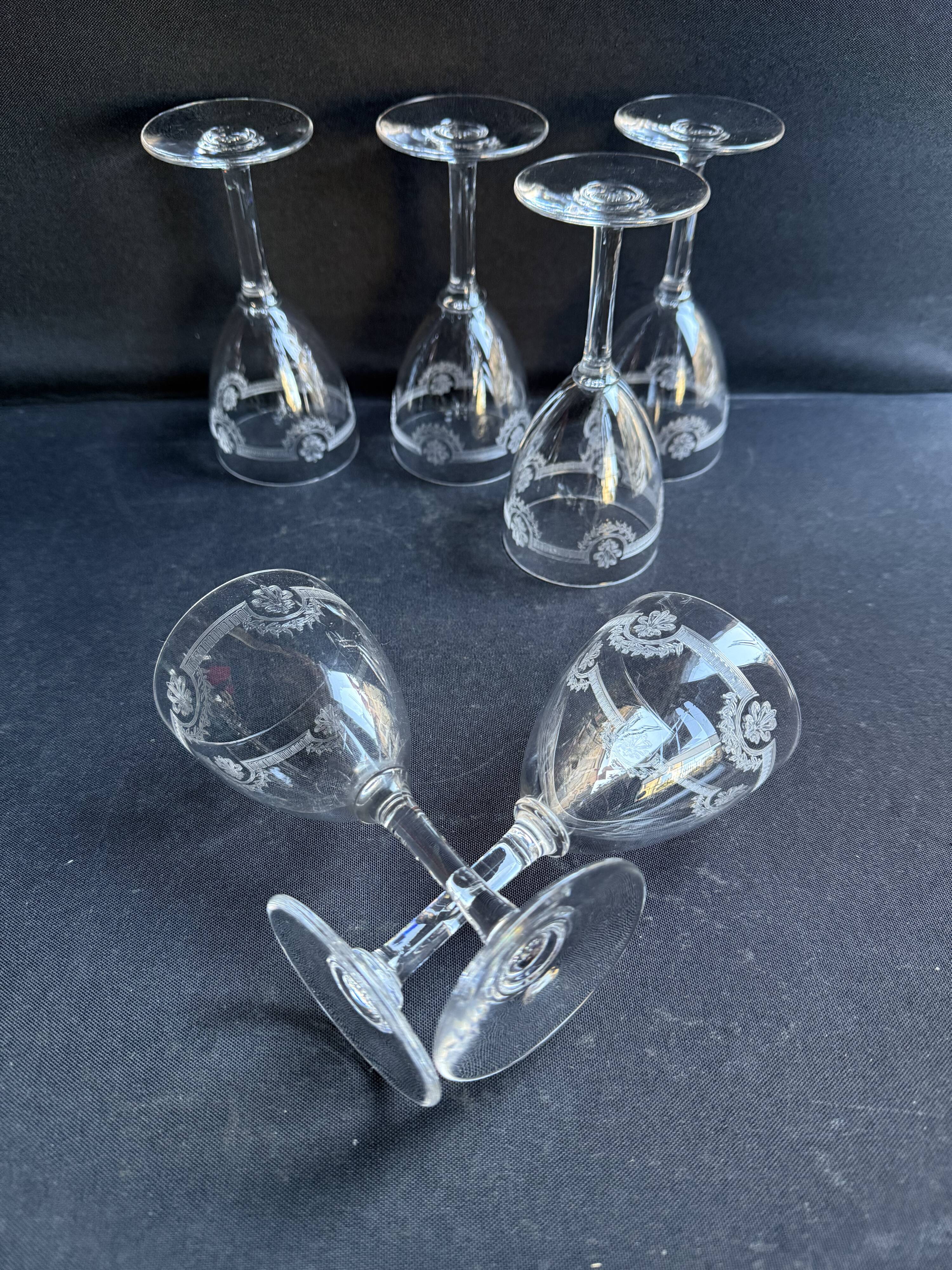 6 Saint Louis wine glasses Manon service Pantograph engraving IV