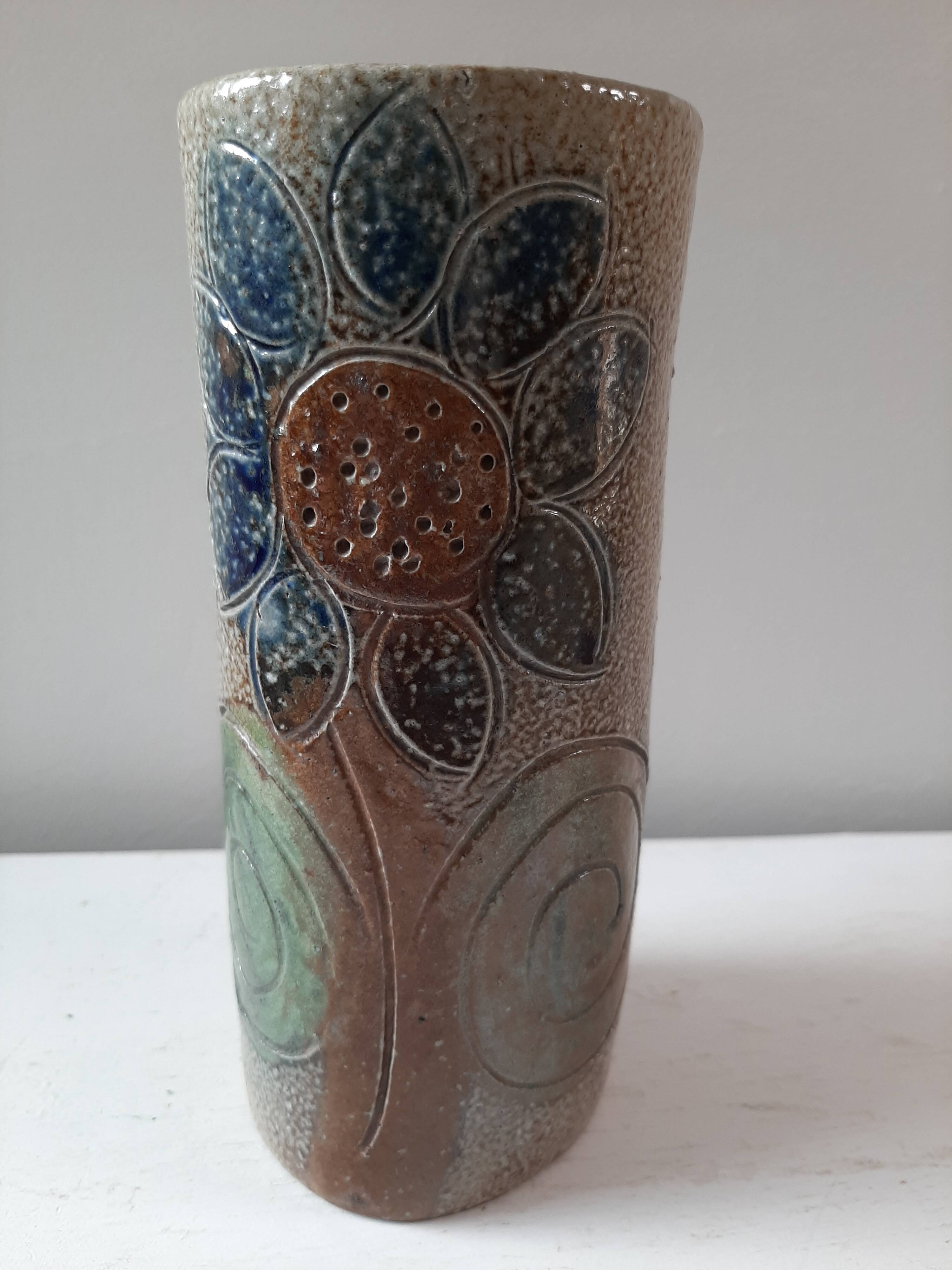 Jean Claude Monange stoneware scroll vase