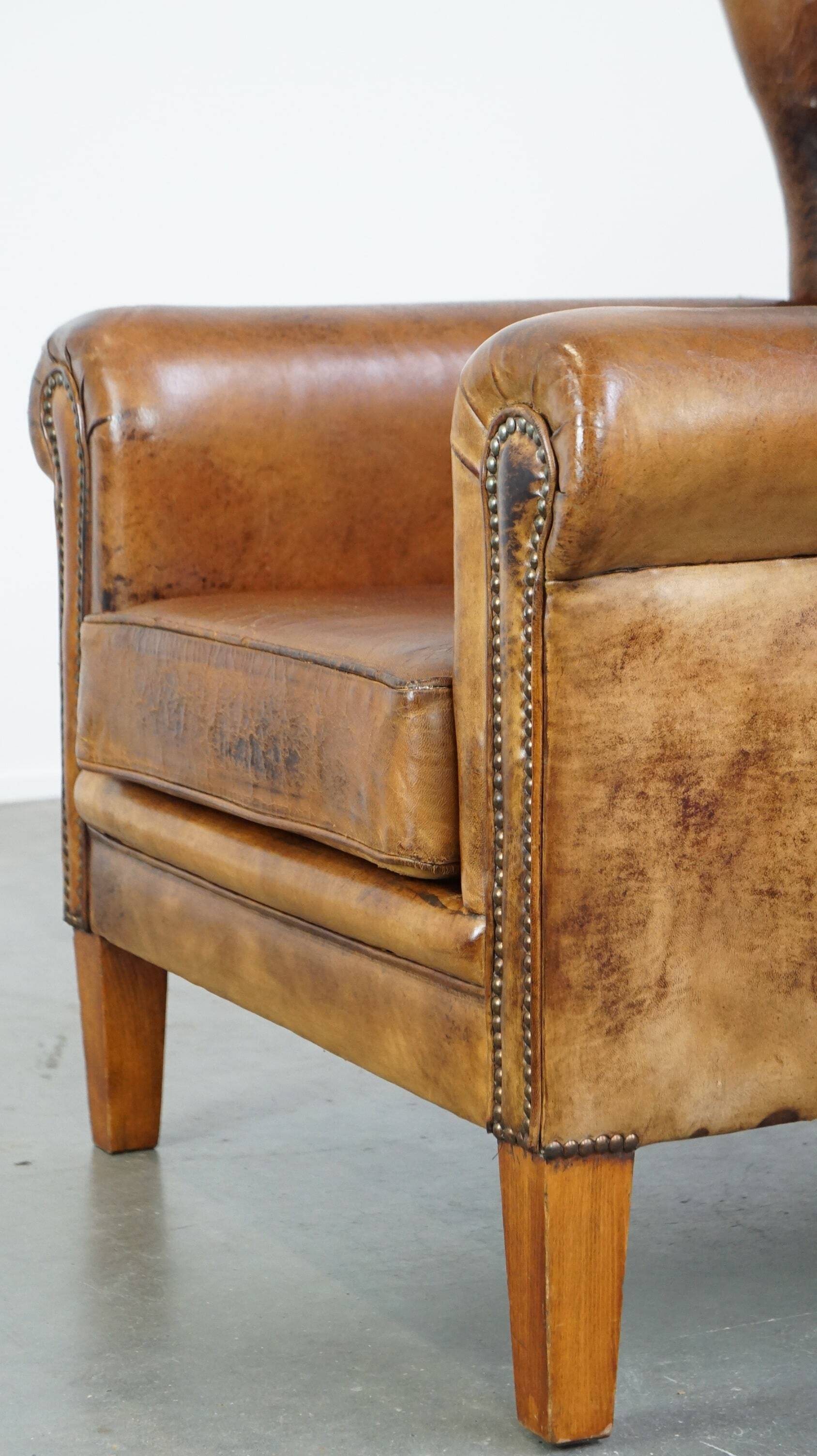 Sheepskin leather wing chair