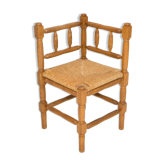 Chaise d'angle provinciale française artisanale en bois et paille, 1940s