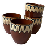 4 tasses à café en terre cuite émaillée