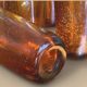 Set of 8 large Vintage tumblers in Amber bubbled glass dlg Biot