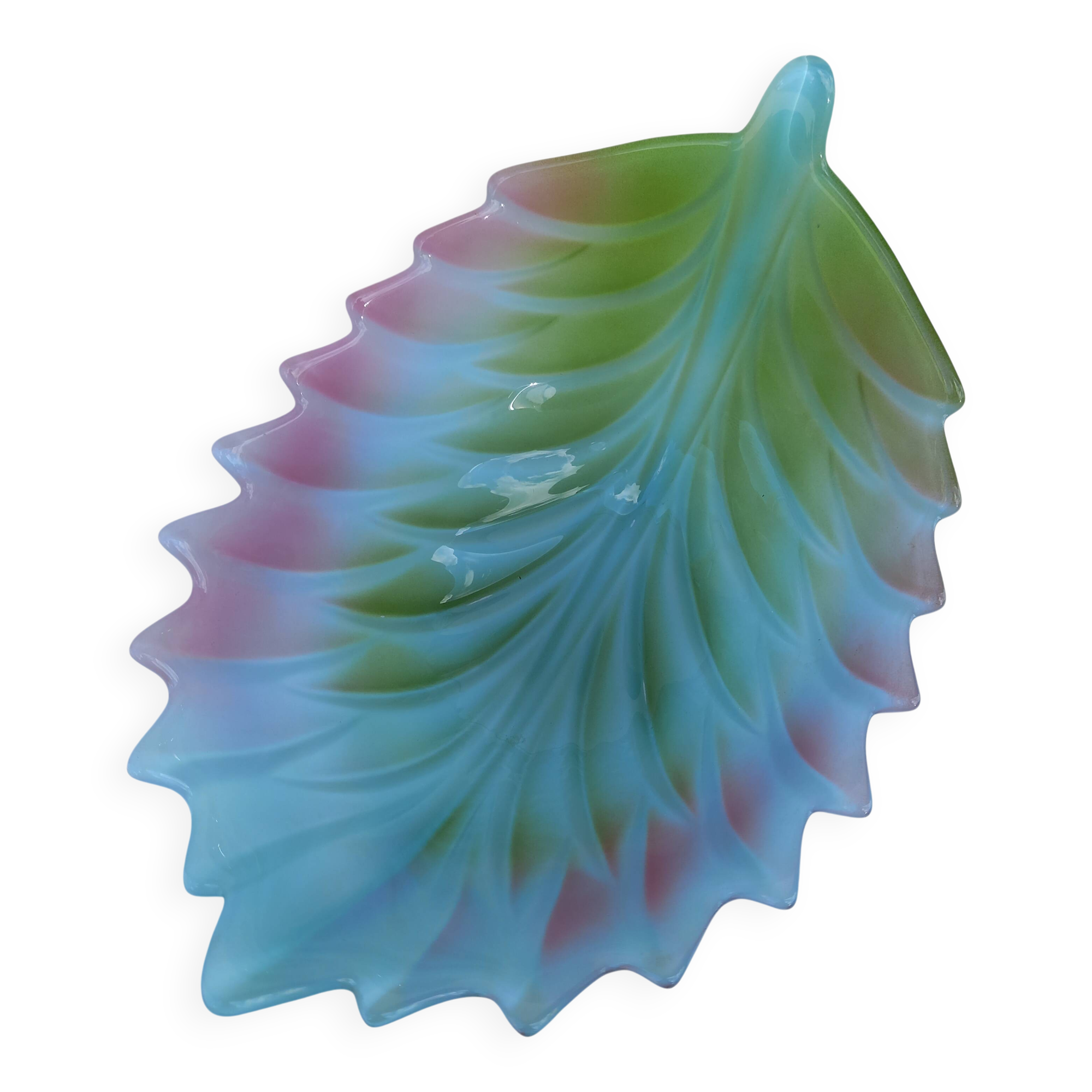 Large colored glass leaf bowl