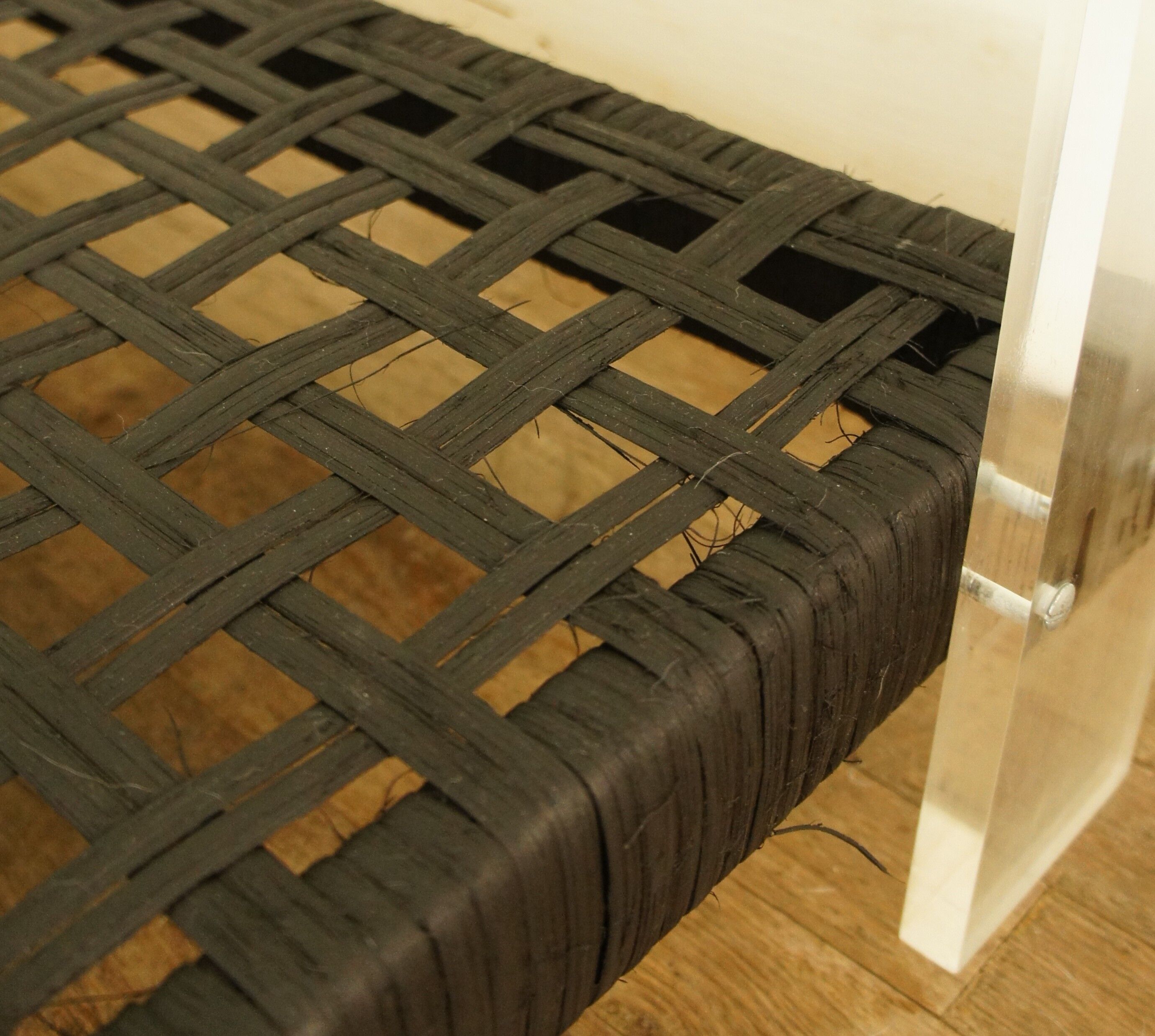 Rattan coffee table, plexiglass, frosted glass - chrome