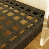 Rattan coffee table, plexiglass, frosted glass - chrome