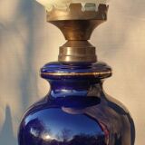 Ceramic lamp birds lyres on midnight blue background Napoleon III