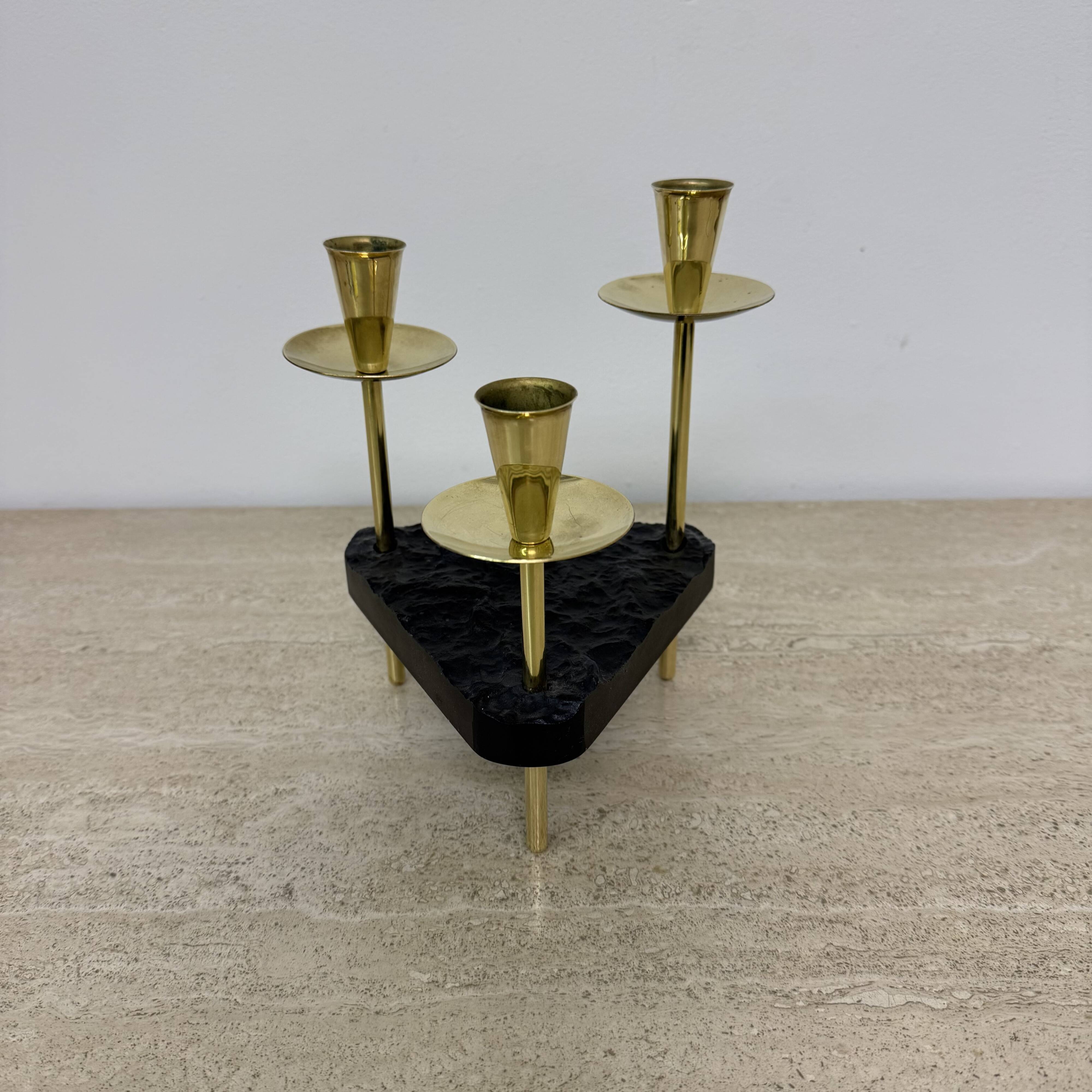 Mid century candle holder brass and lucite , 1970s
