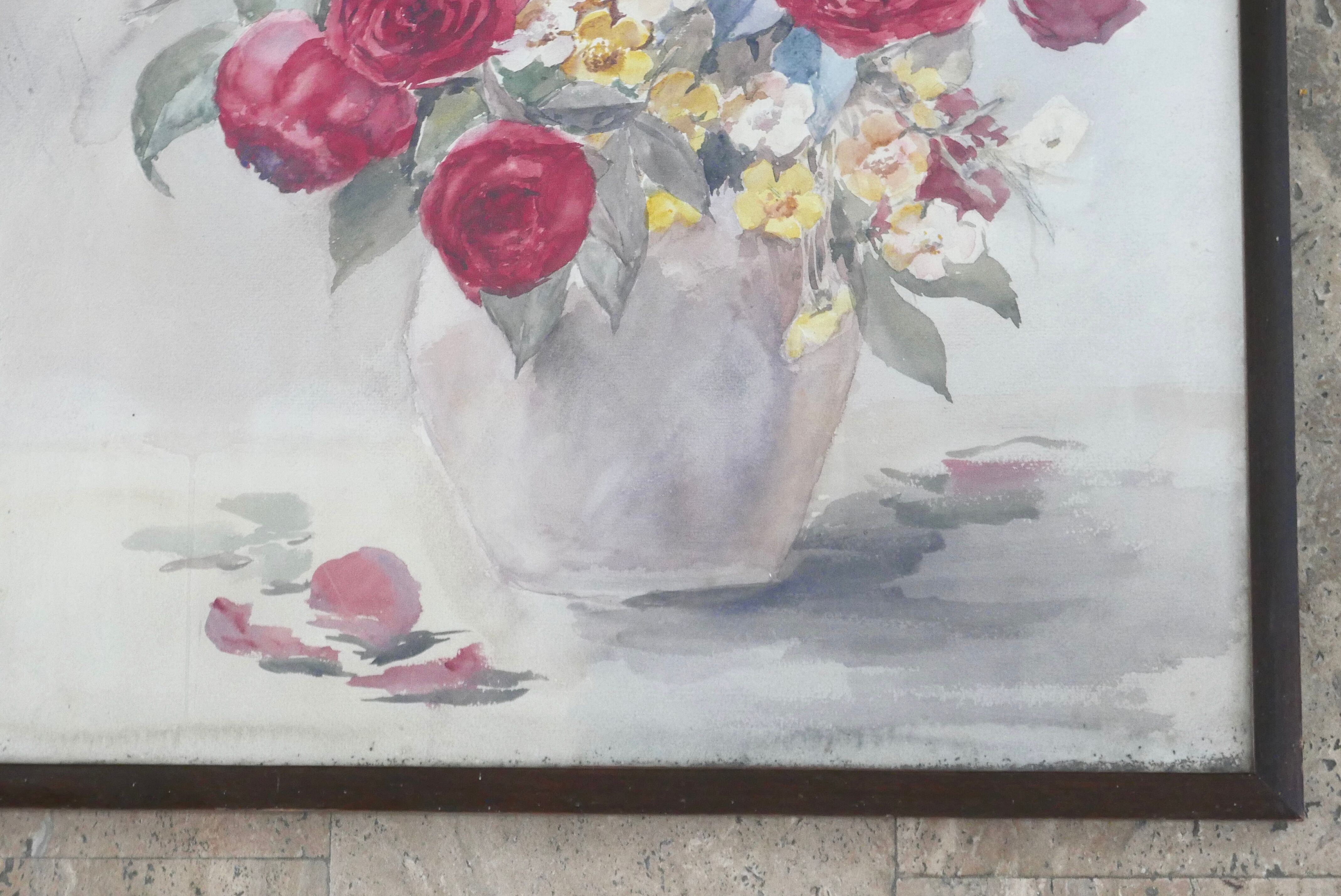 Painting, painting of a still life with bouquet of flowers, 1990s