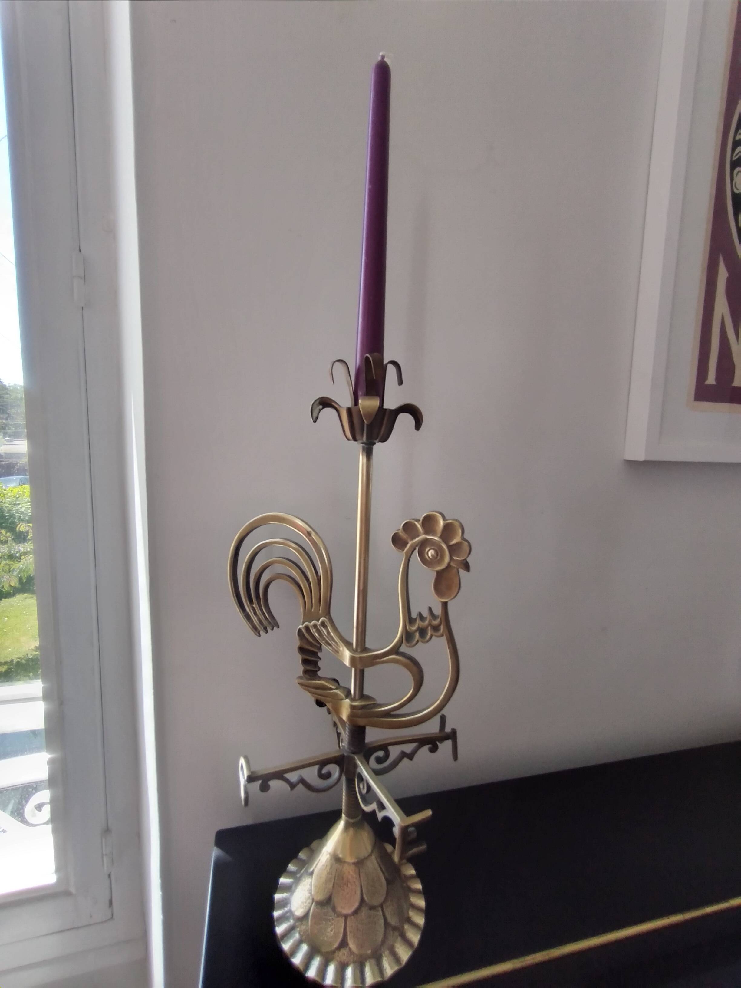 Max Le Verrier rooster candle holder