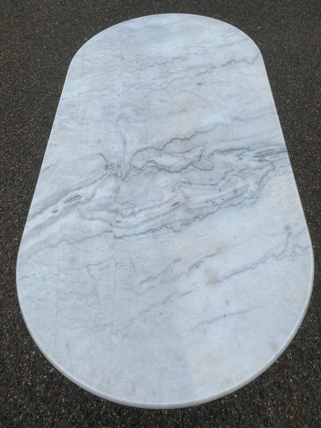Oval marble and black steel bistro table for 4 people 120cm