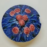 Sarreguemines jam bowl covered sugar in slip majolica cherries