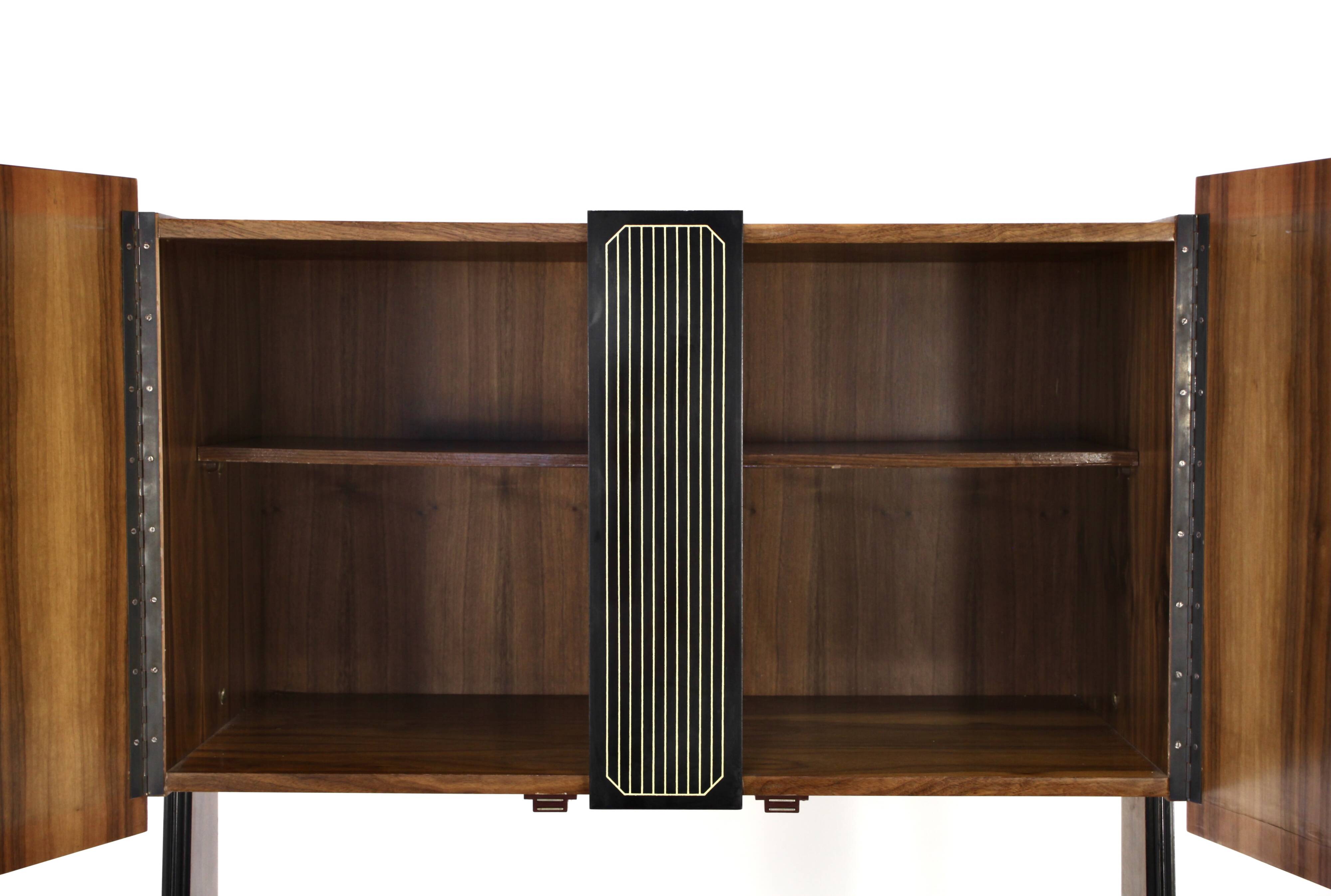 Midcentury Italian Freestanding Modular Bookshelf In Teak And Brass