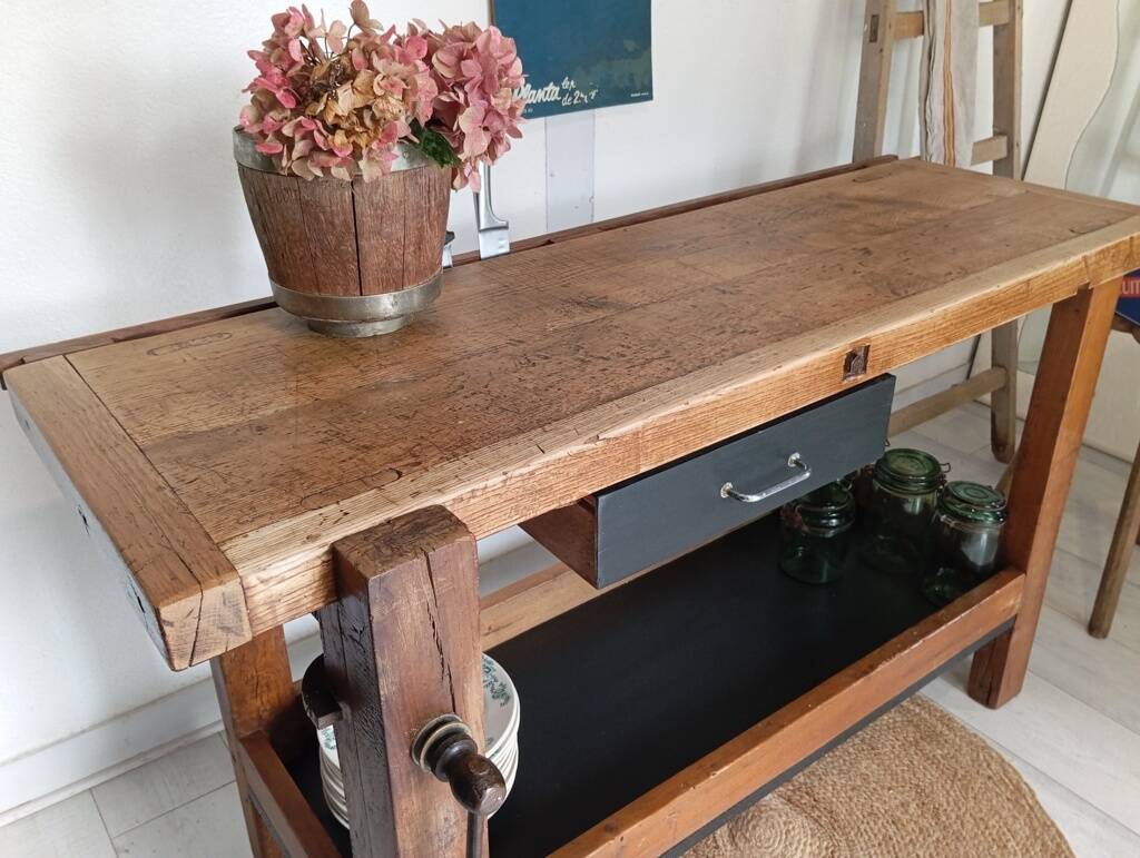 139 cm solid oak workbench