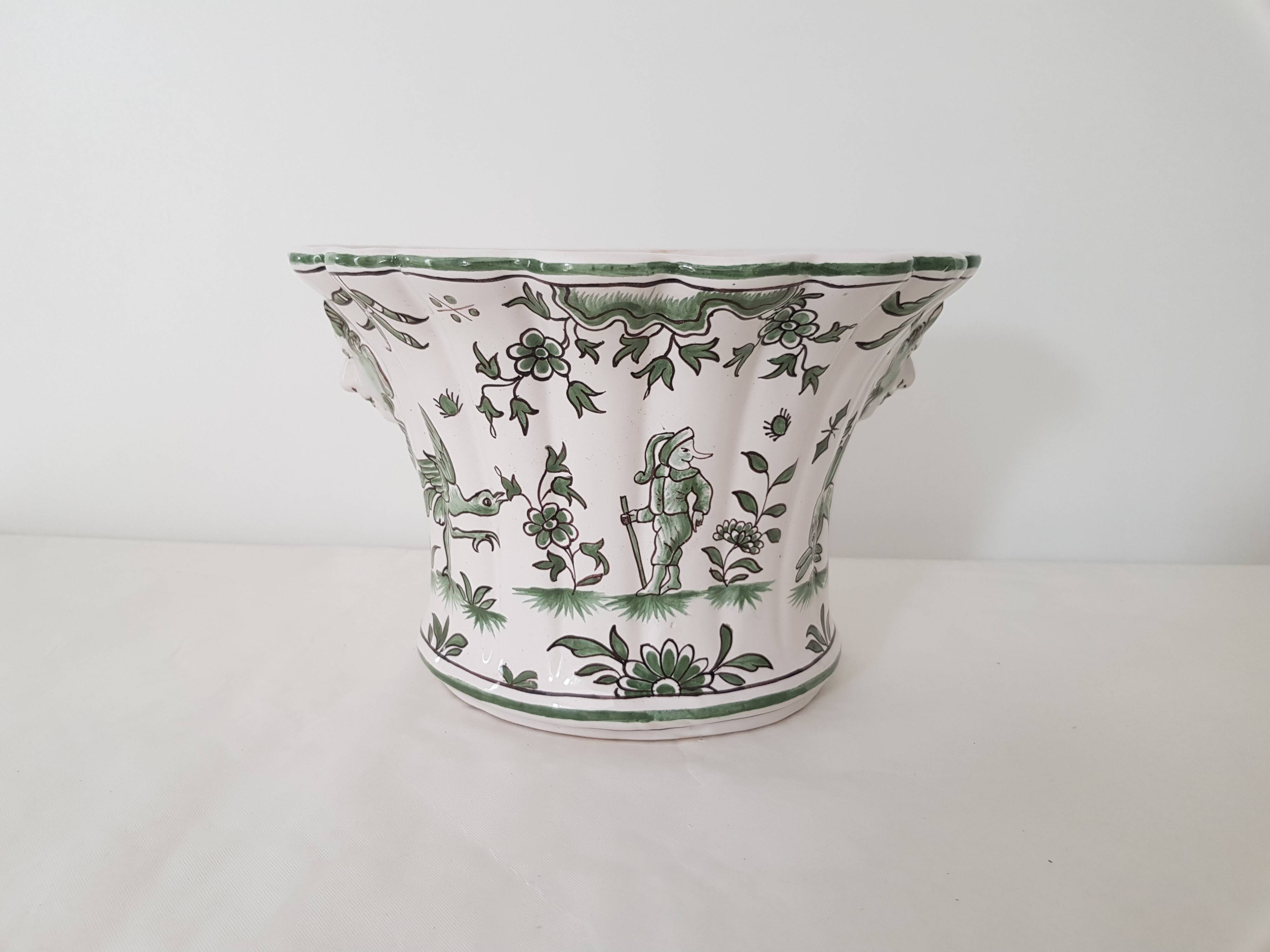 Louis XV Bouquetière Vase in Moustiers Earthenware Grotesque Decor Joseph Olery