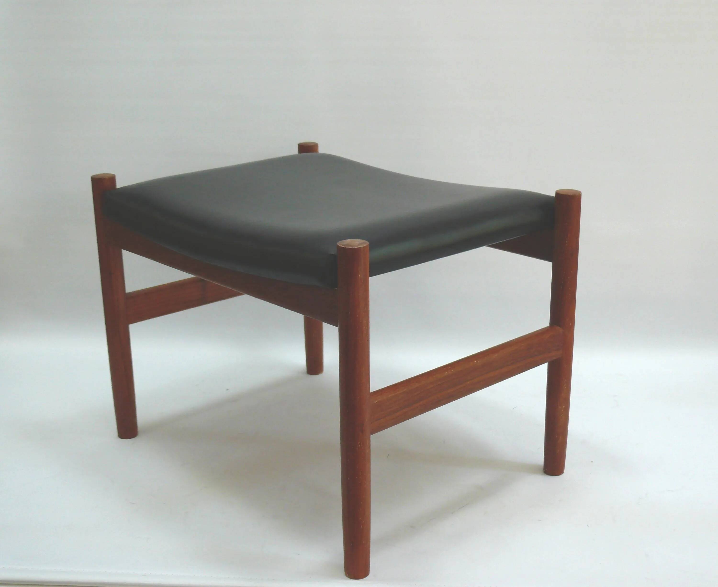 Ottoman - stool, teak - faux leather, Spottrup Denmark - 1960s