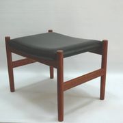 Ottoman - tabouret, teck - simili cuir, Spottrup Danemark - années 1960