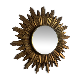 Miroir vintage 1960 soleil sorcière résine doré - 52 cm