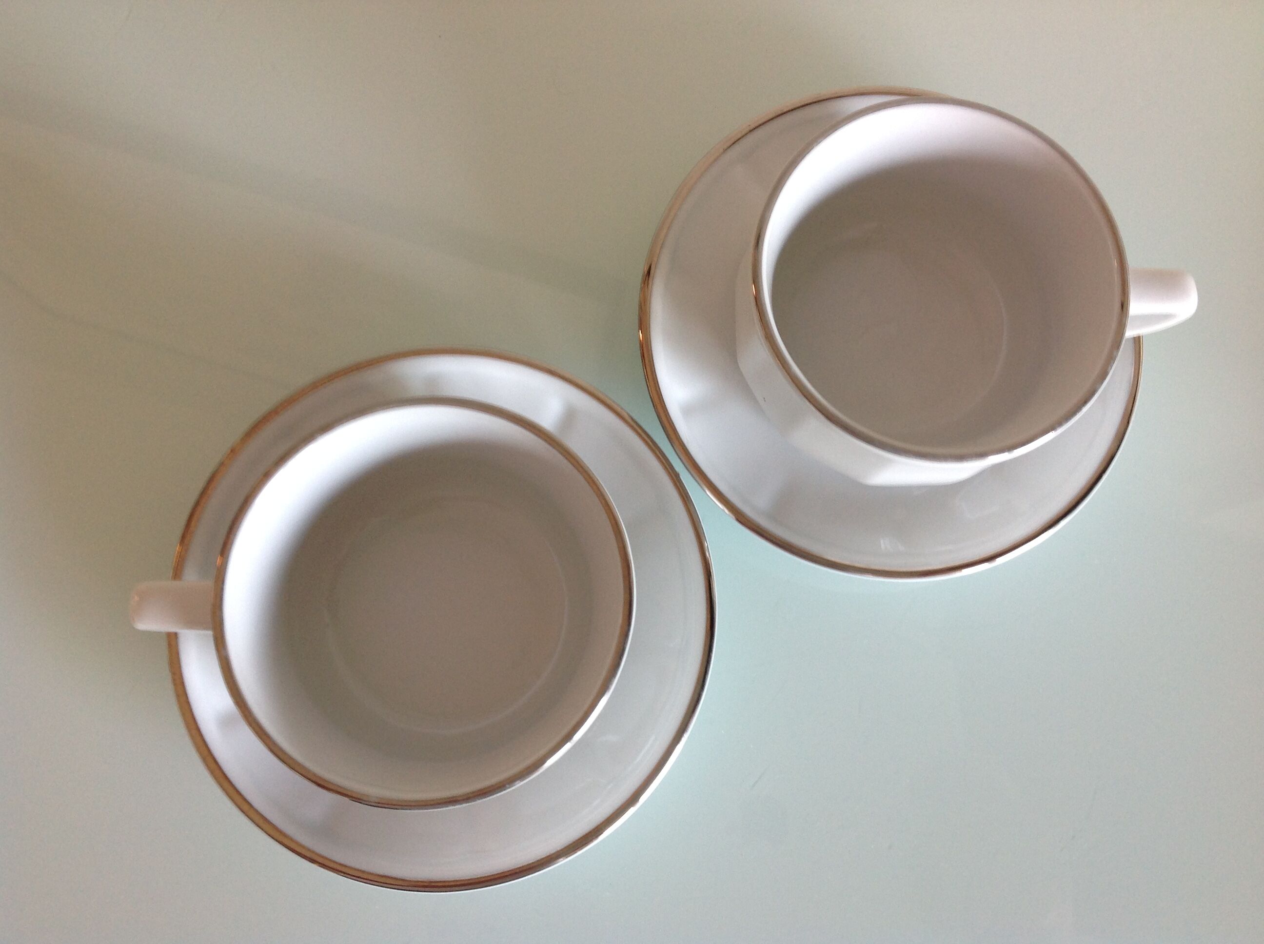 Two white cups with saucers by Apilco vintage 60-70s