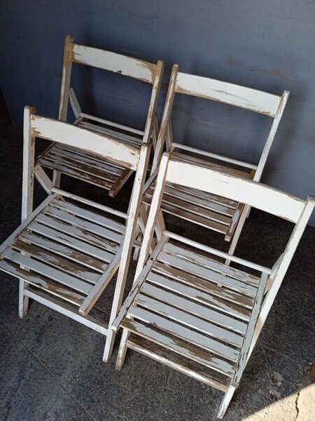 4 foldable chairs wood vintage epoch 1970