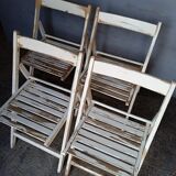 4 foldable chairs wood vintage epoch 1970
