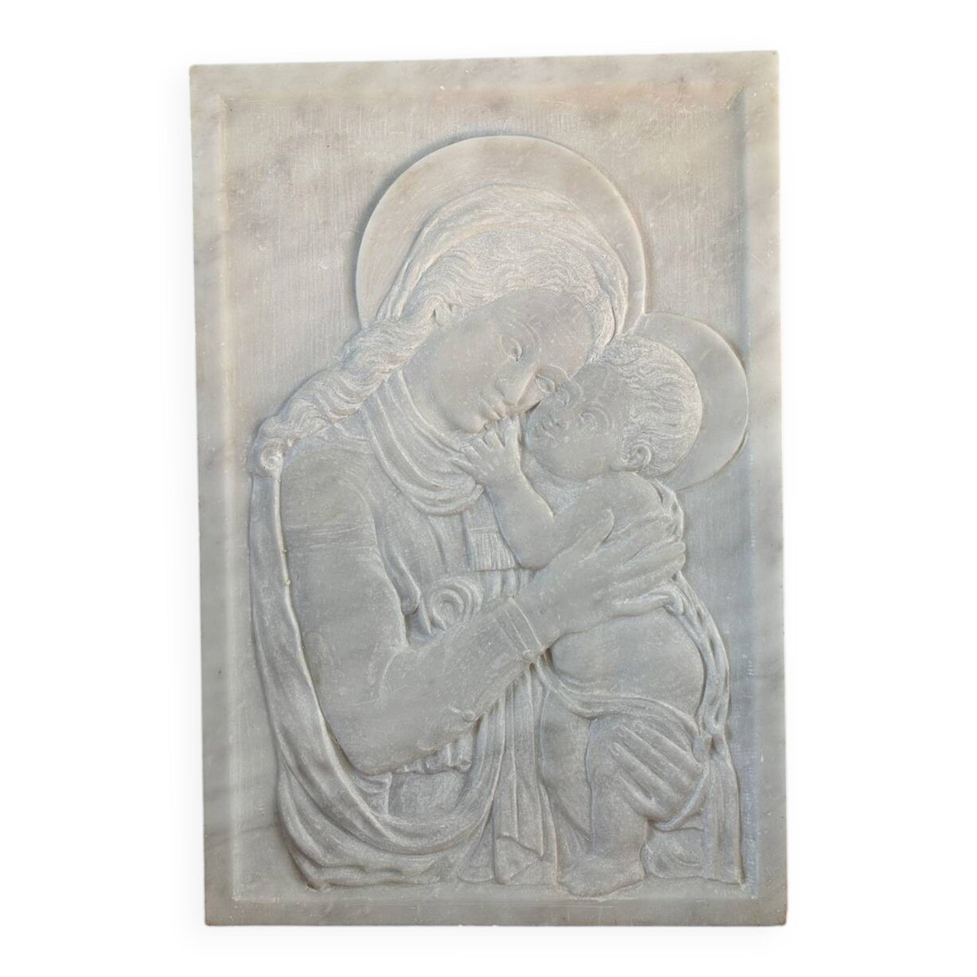 white marble plaque Virgin and Child