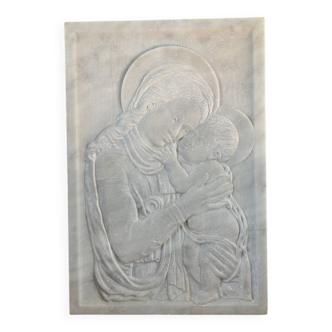 white marble plaque Virgin and Child