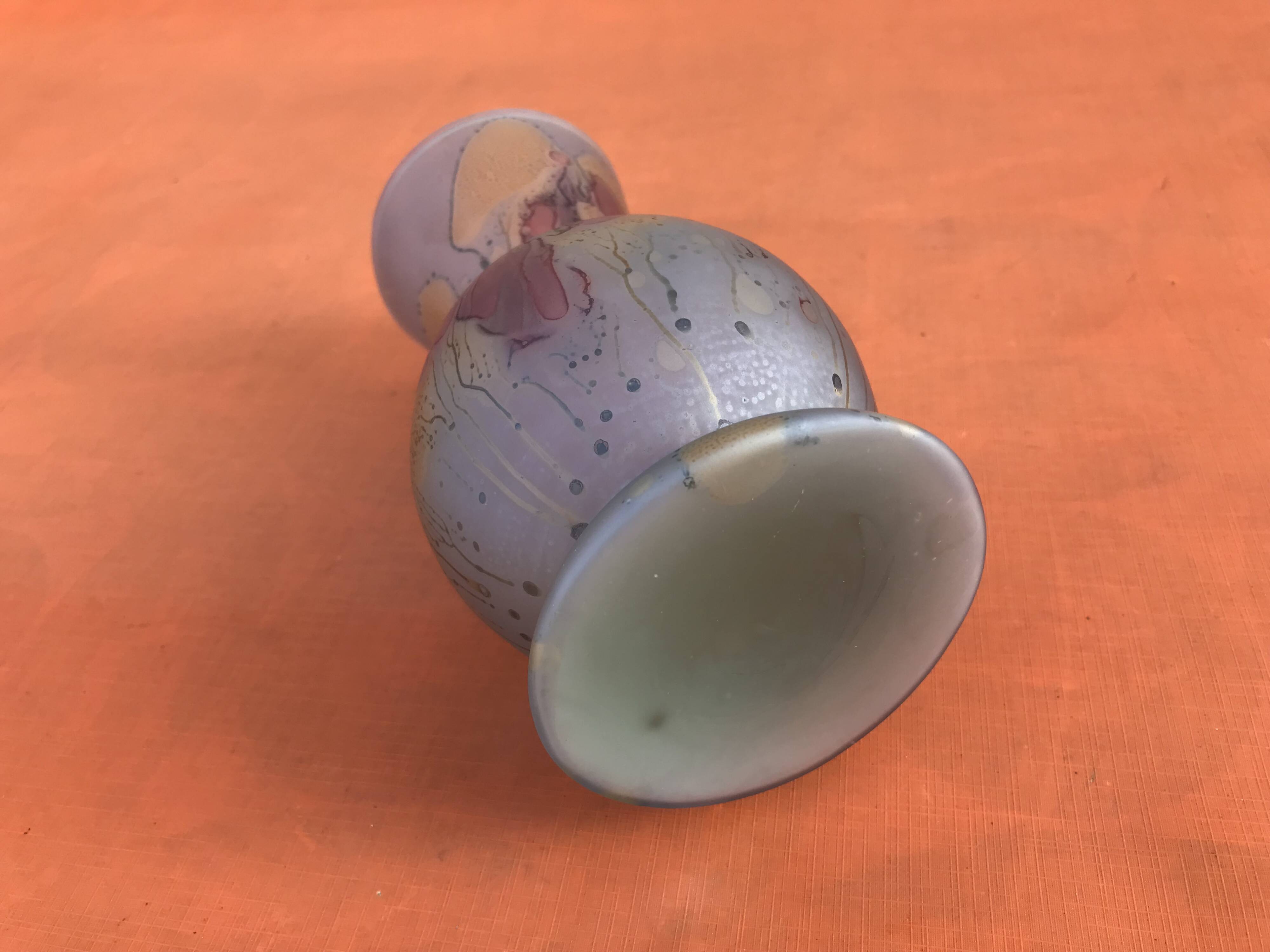 Piedouche vase Glass paste shades of lilac and yellow on a blue background