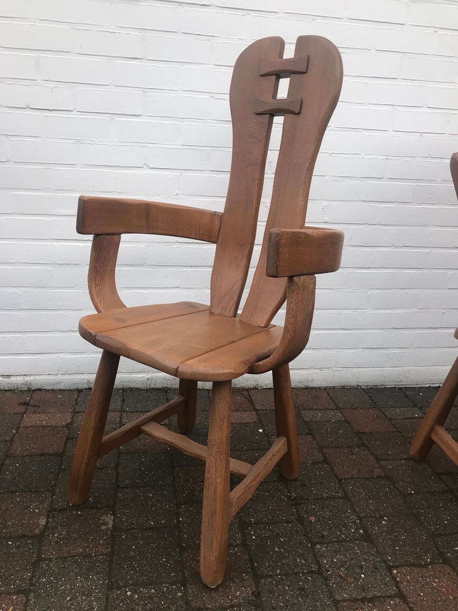 rare set of 6 brutalist chairs in solid oak house De PUYDT 1960 Belgium