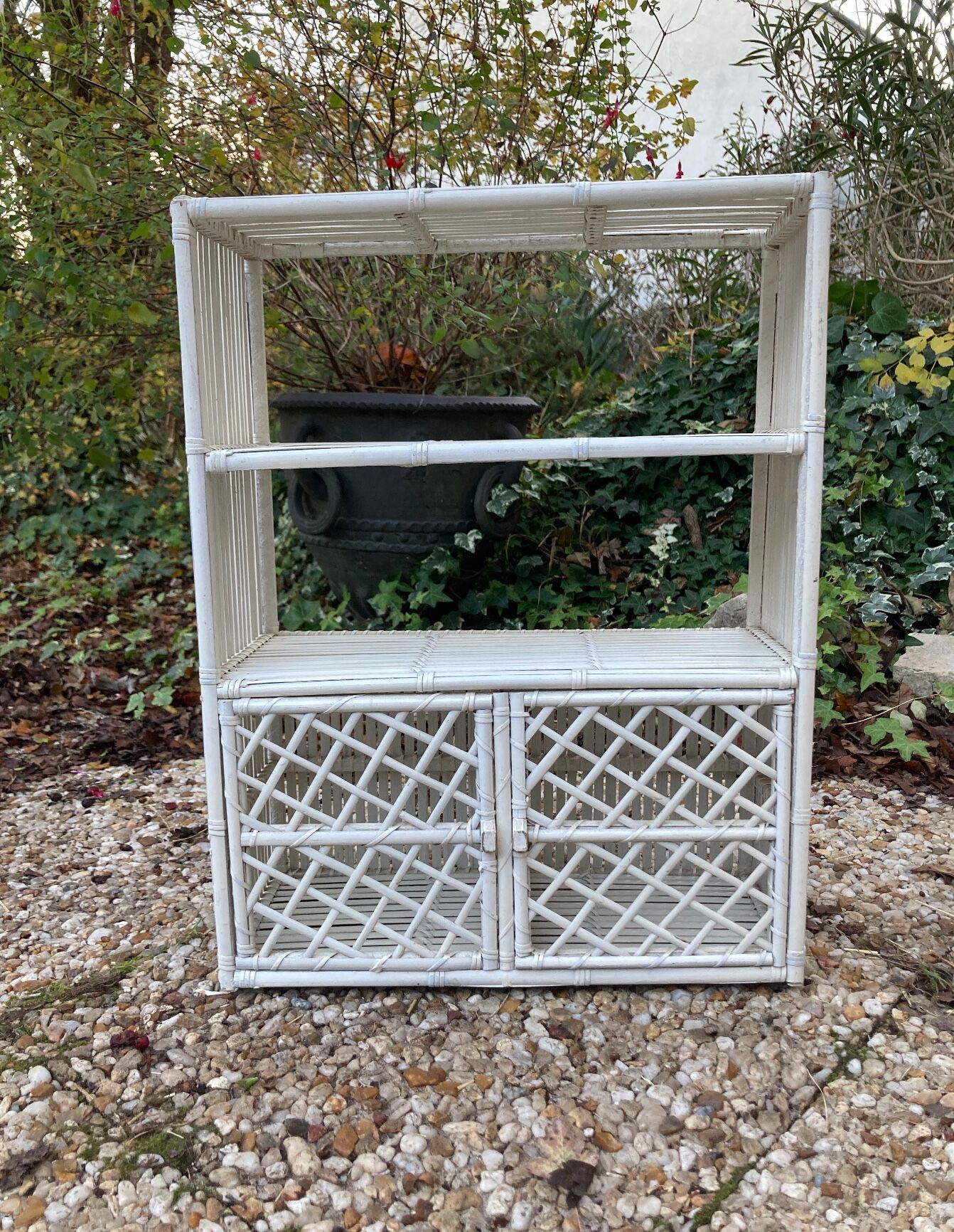 Vintage white rattan wall shelf