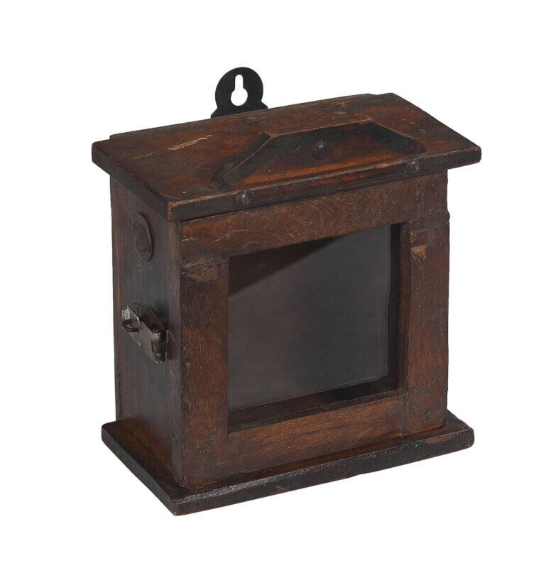 Small old wall display case clock box patina original india