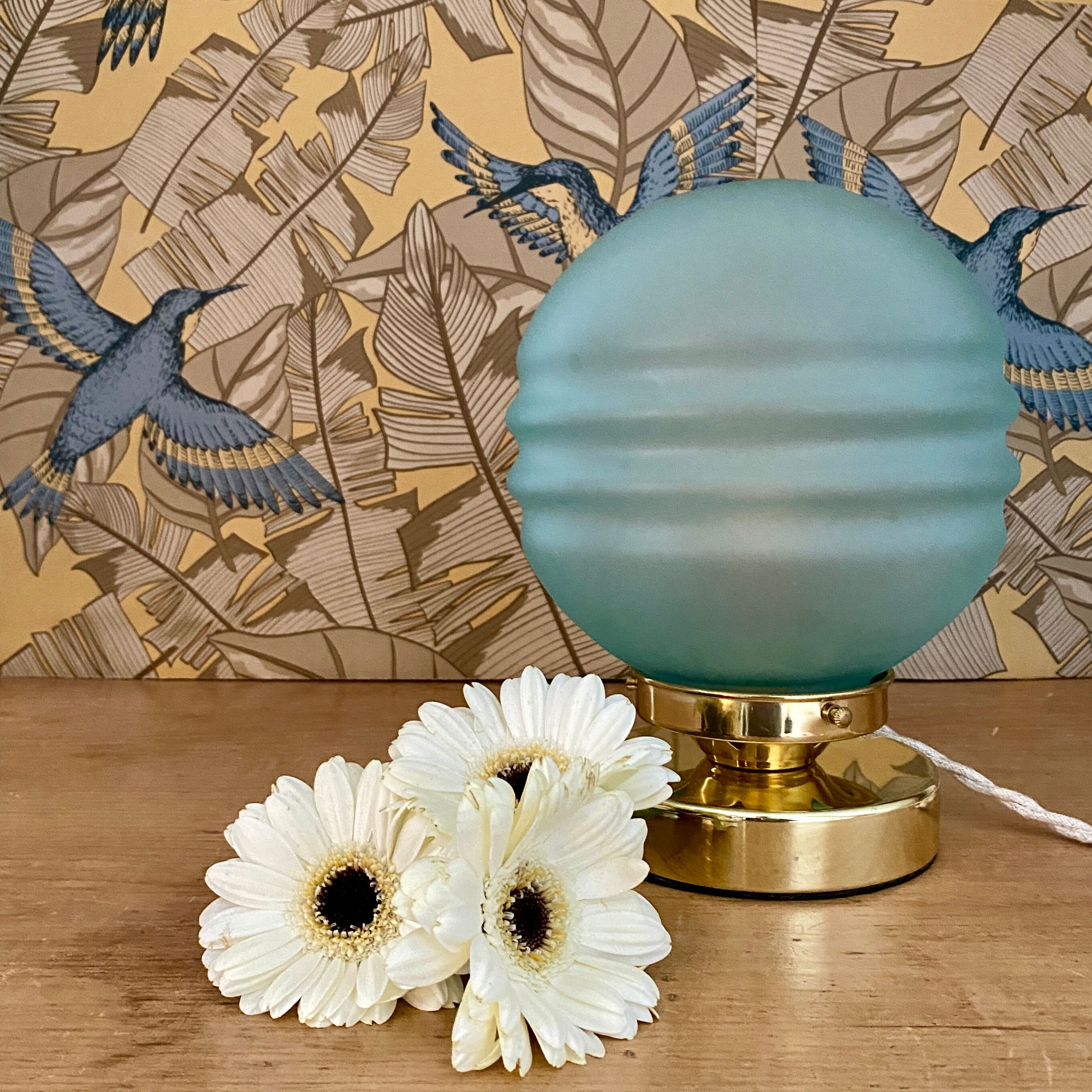 Vintage table lamp globe in blue frosted glass