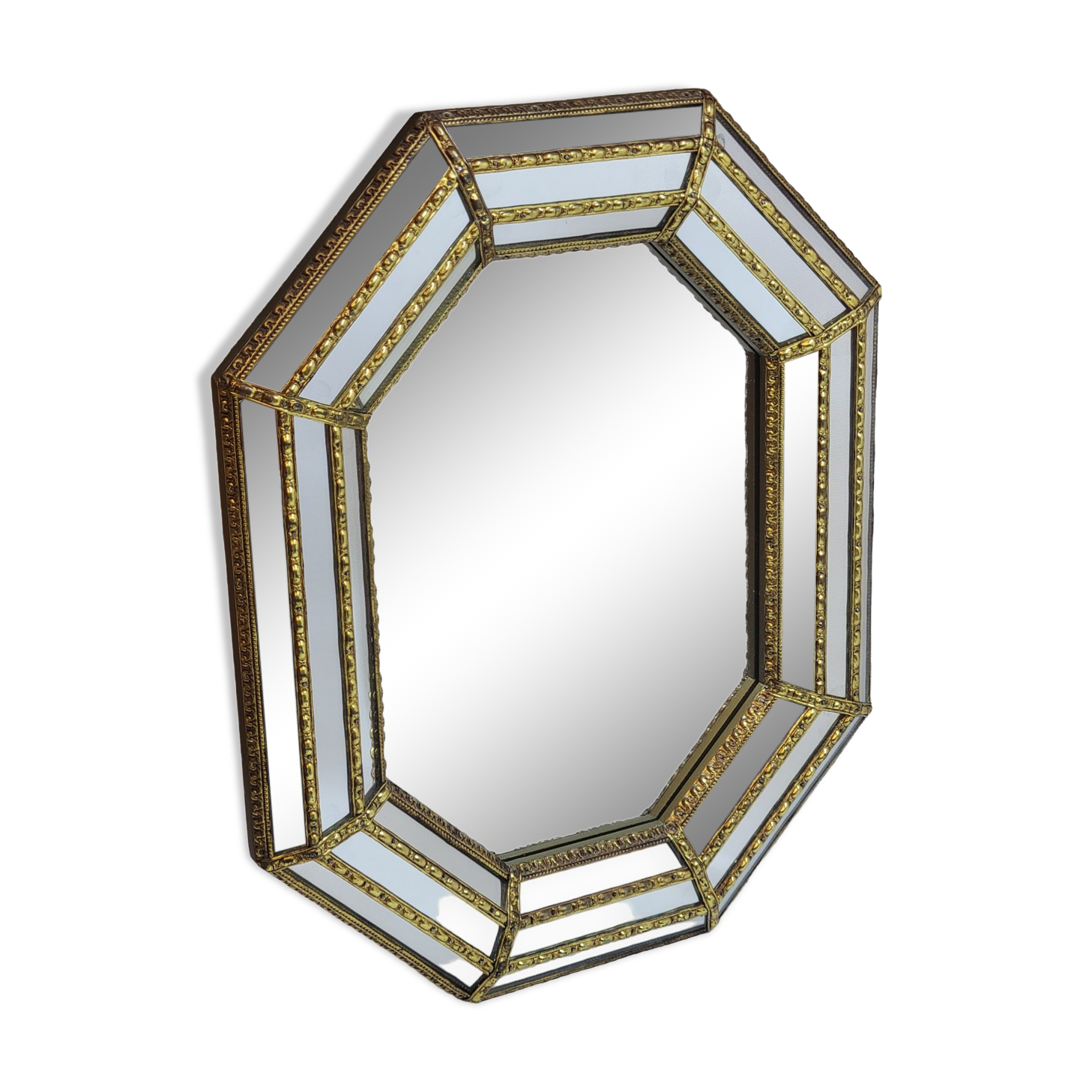 Miroir Mural Octogonal A Facettes Orné De Laiton Style Vénitien