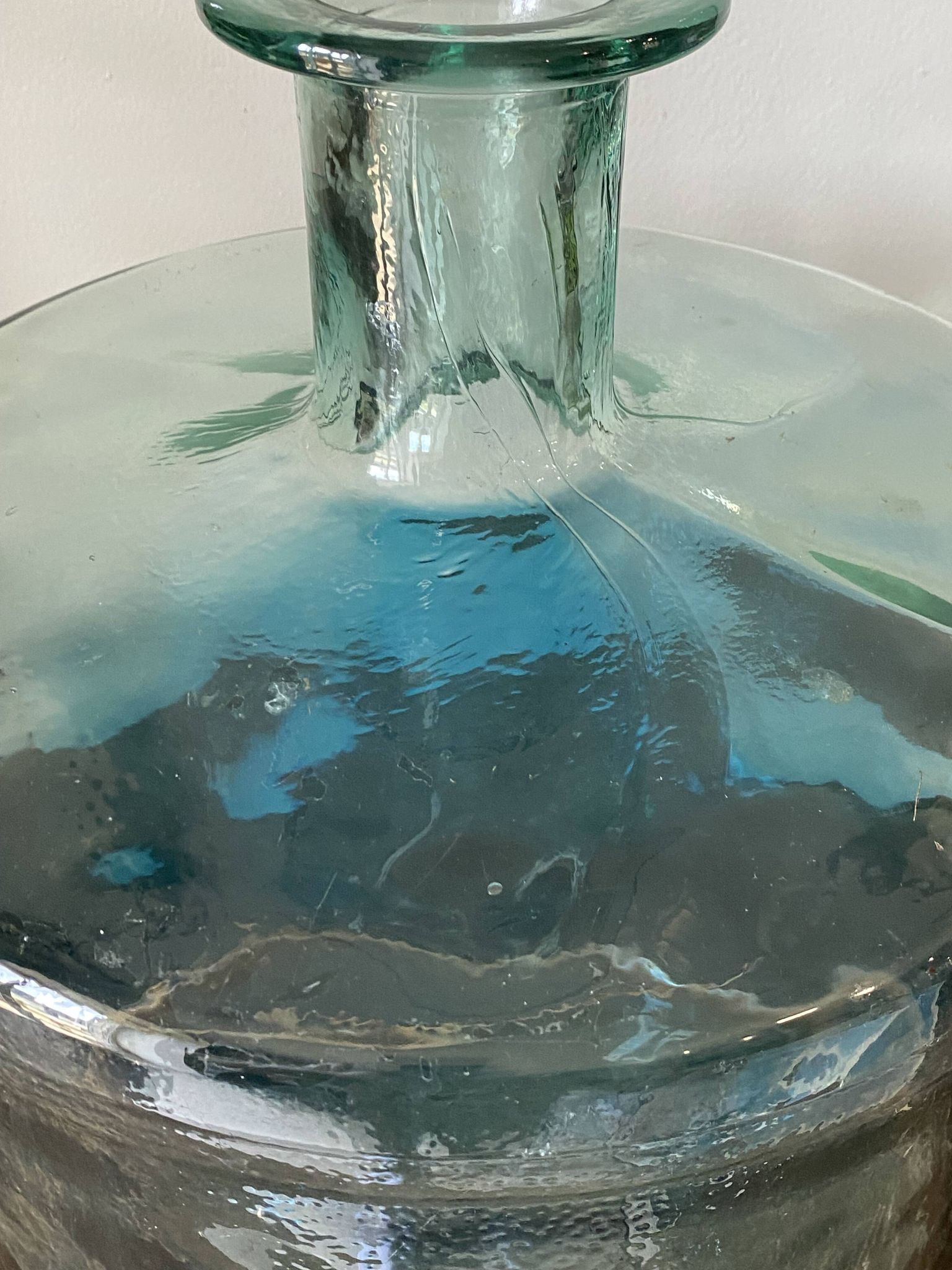 Large blue glass Dame Jeanne vase H45cm