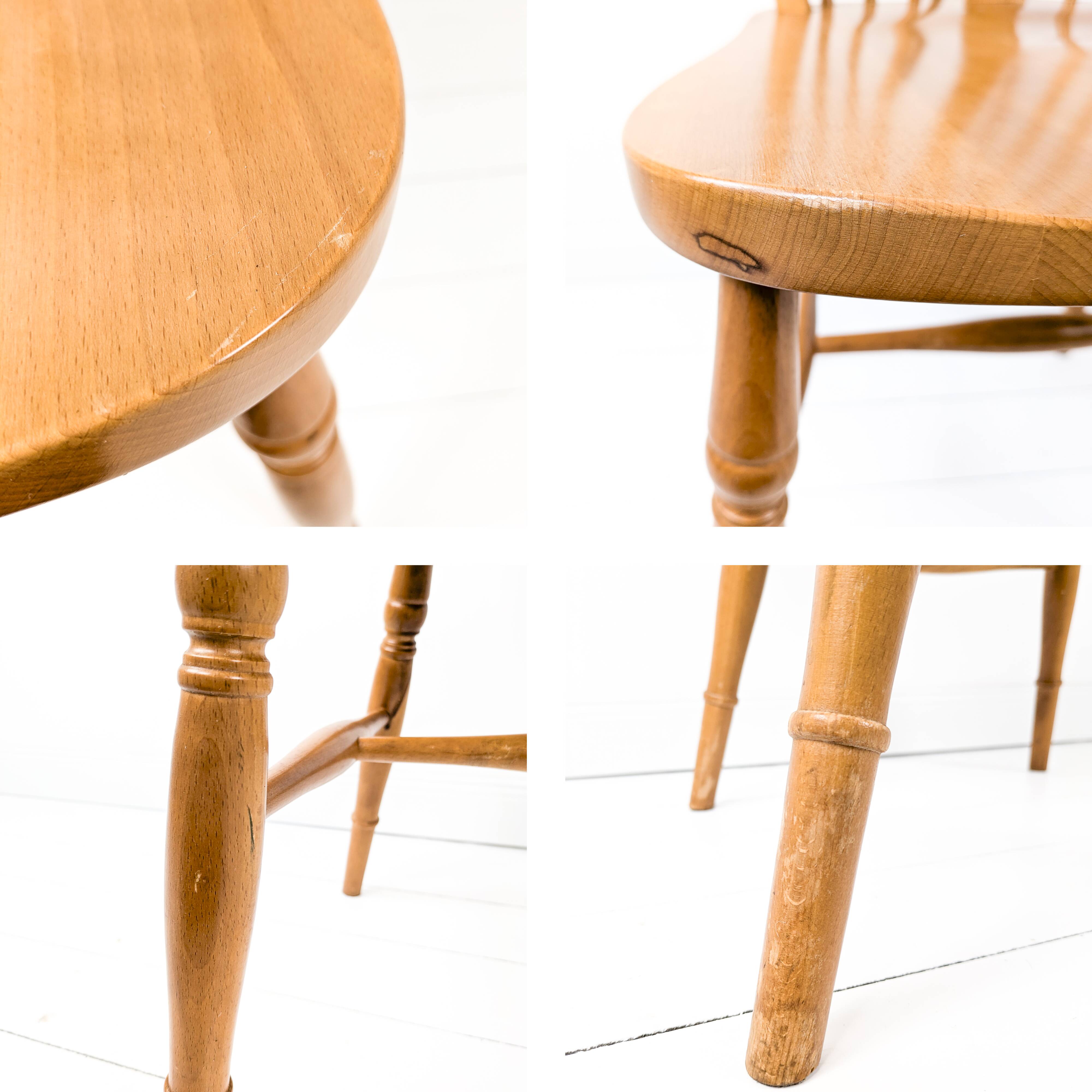 Paire de chaises vintage bois clair, dossier à barreaux, style campagne chic