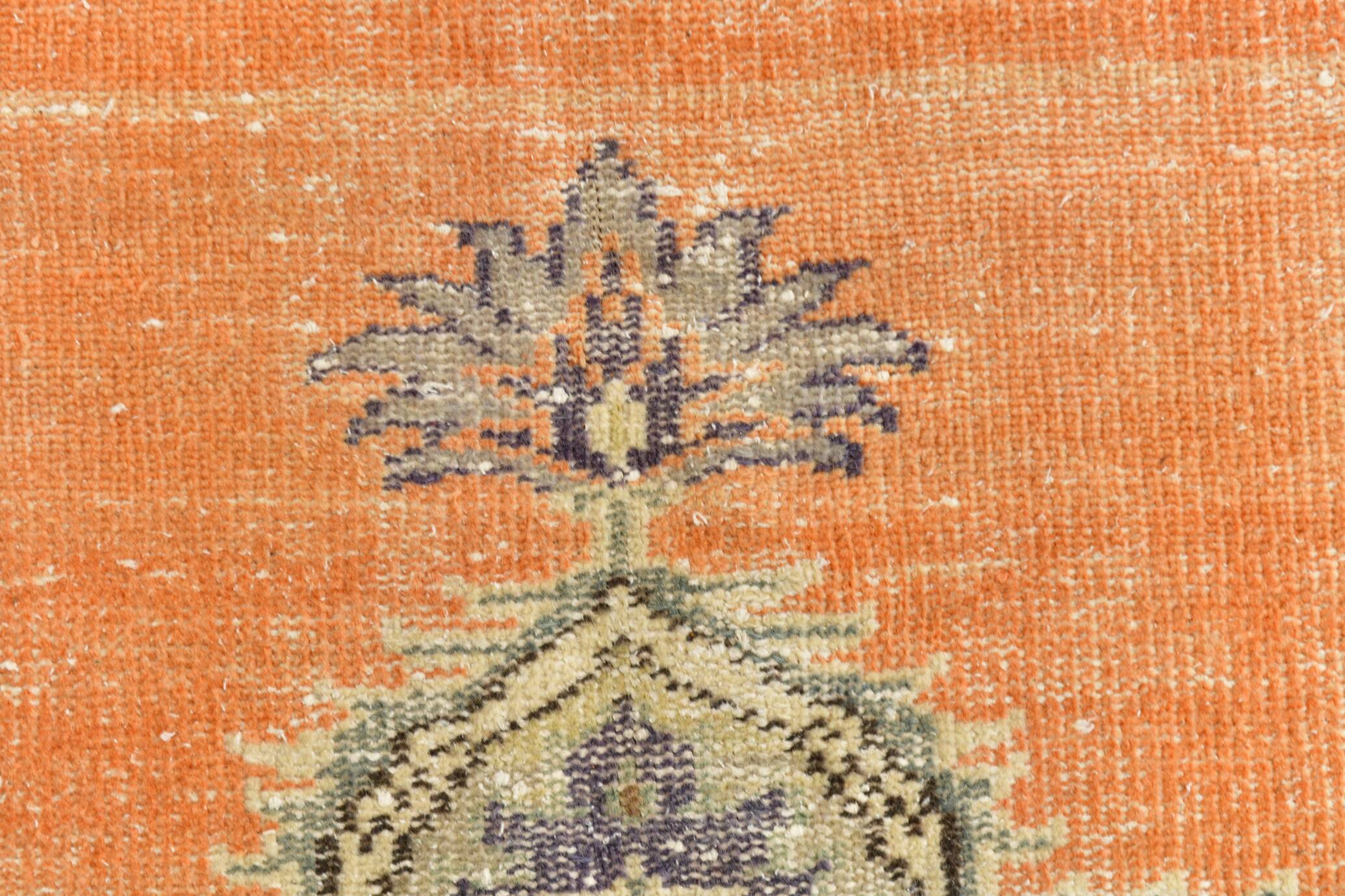 6x9 Antique Vintage Orange & Greeb Turkish Rug, 182x286Cm