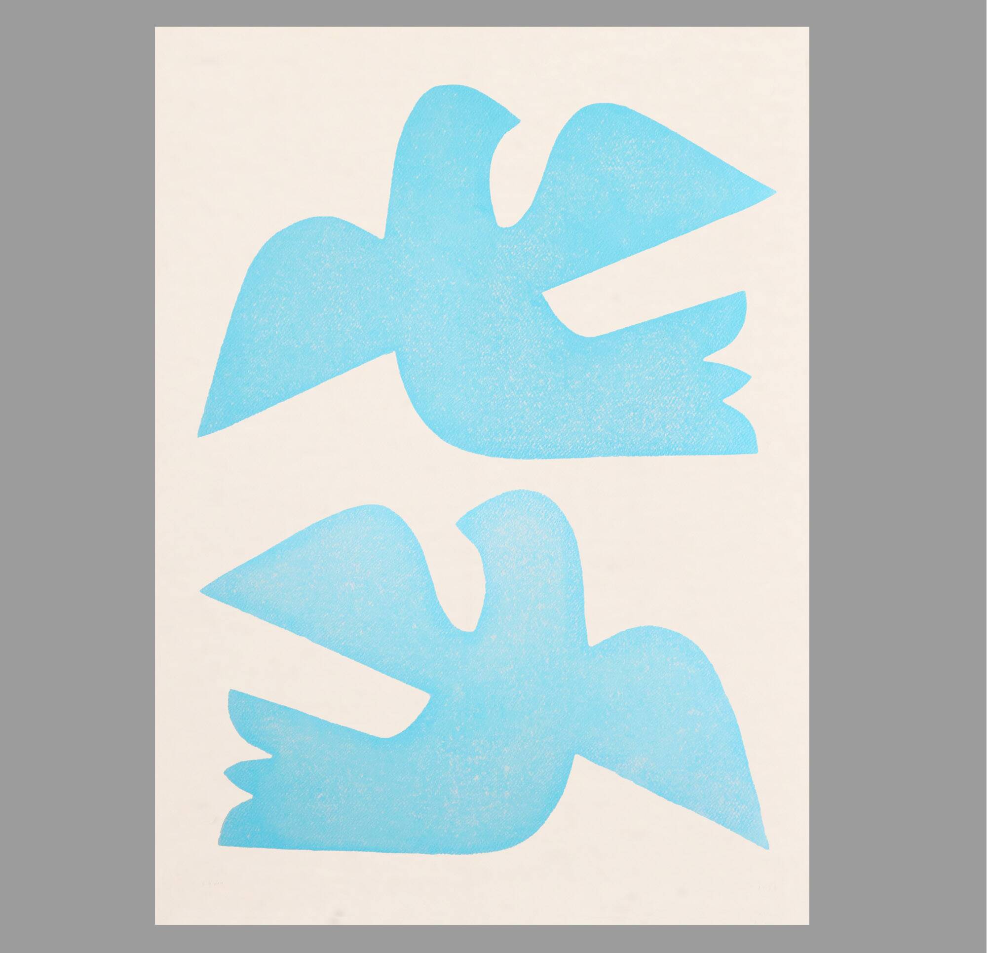 Birds bleus - grande peinture 50x70cm - tableau contemporain - signé eawy